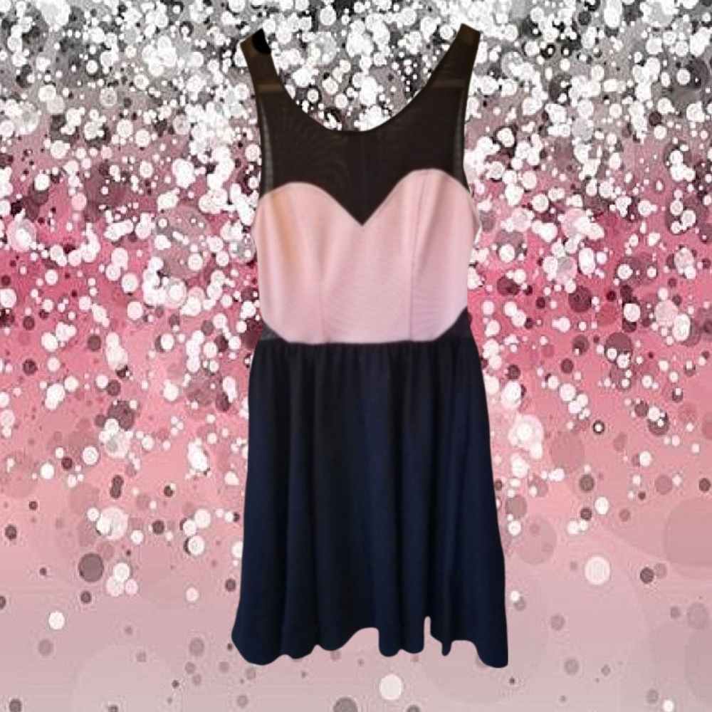 Romantic Vintage Mesh & Heart Dress ablack Pink Size S